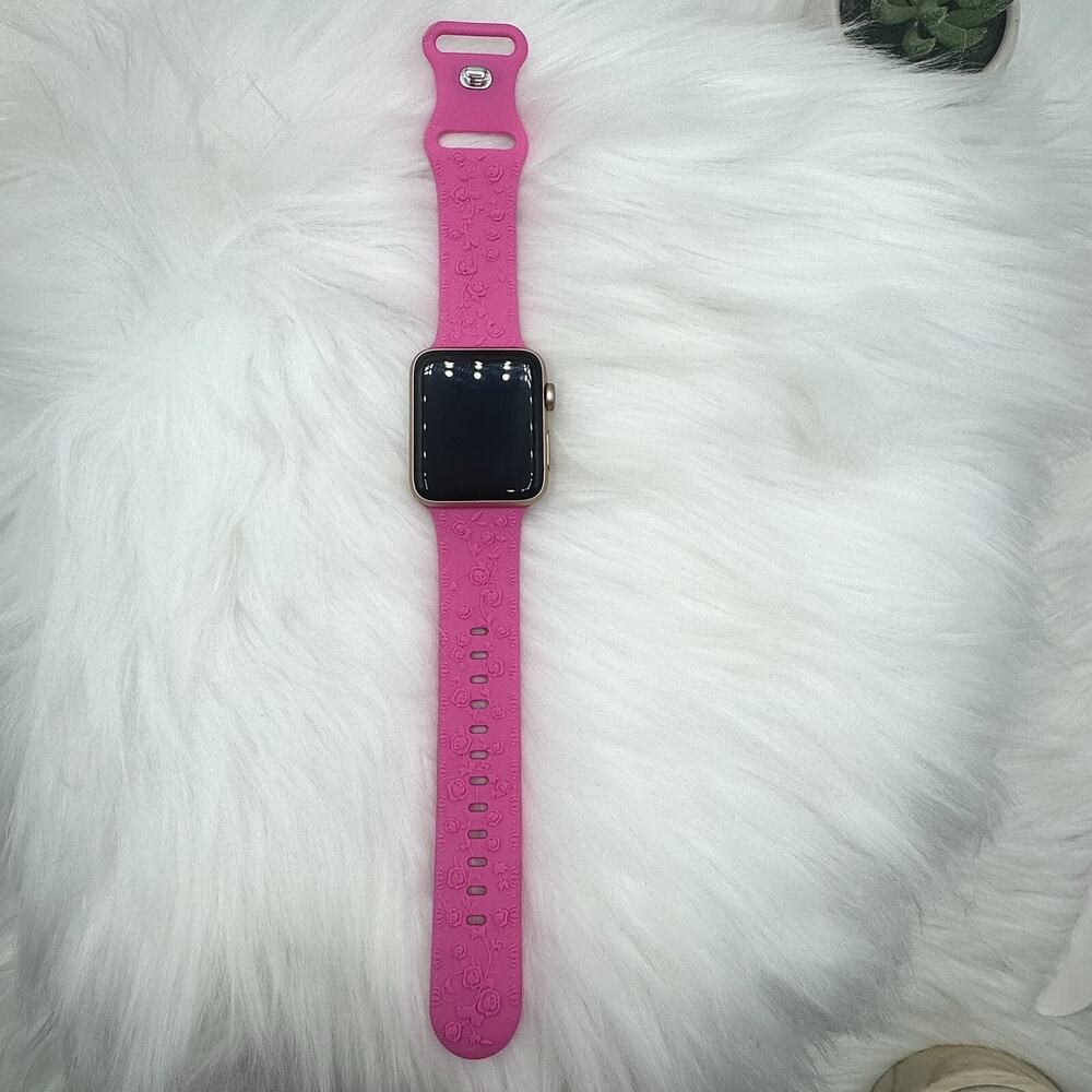 Floral Engraved Design Apple Watch Bands 42mm 44mm 45mm 49mm - Picture 4 of 8